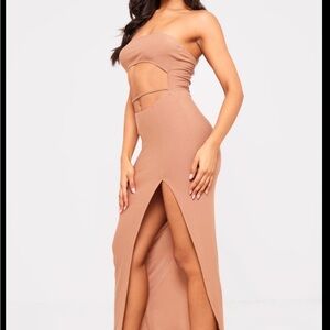 NWT PrettyLittleThing mocha Bandeau cut out dress